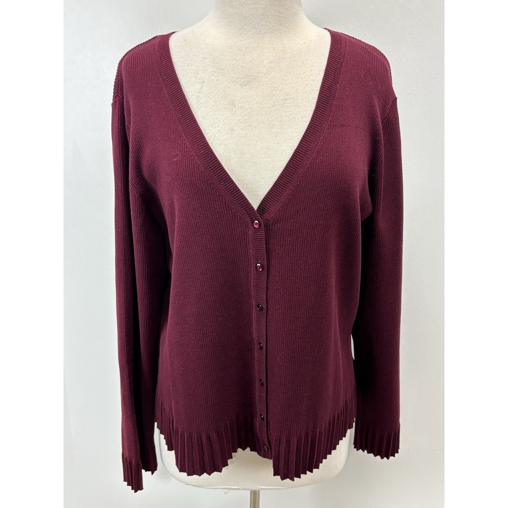 Coldwater Creek Cardigan Sweater Sz X-Large Burgundy Pleated Trim Silk READ